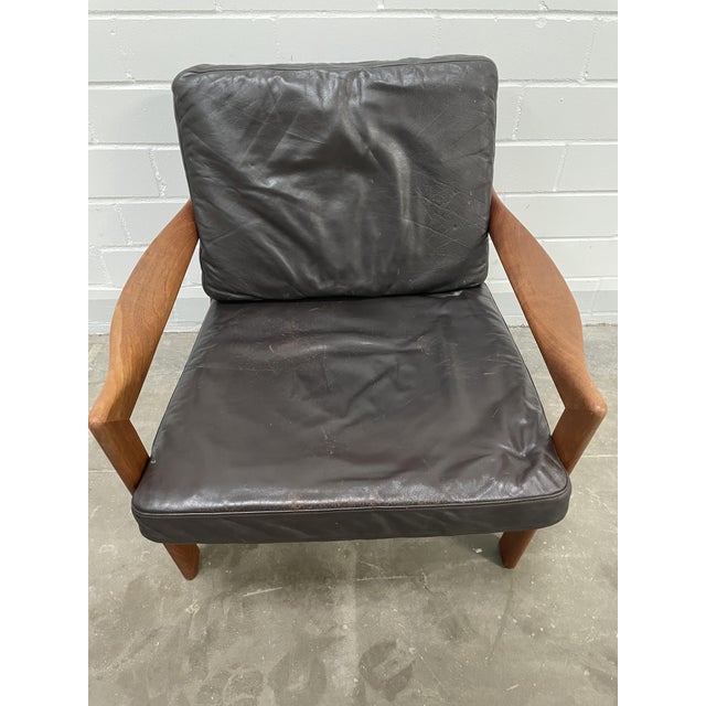 Niels Eilersen Set of Danish Teak Leather Armchairs by Illum Wikkelsø for Niels Eilersen, 1960s For Sale - Image 4 of 18