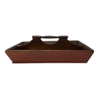 Antique Wood Cutlery Tray With Red Paint For Sale