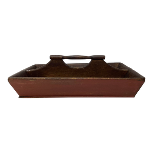 Antique Wood Cutlery Tray With Red Paint