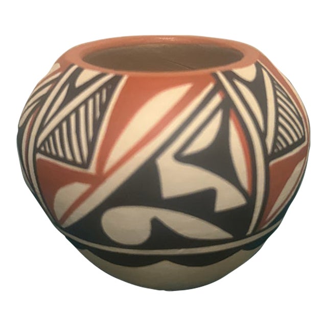 Vintage Miniature Acoma Pueblo Polychrome Pottery Seed Jar For Sale