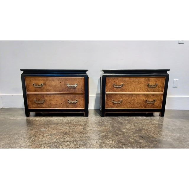 Mid-Century Modern Vintage Burlwood Chinoiserie Nightstands by Raymond Sobota for Century Furniture For Sale - Image 3 of 9