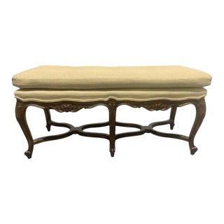 Louis XV Style Six-Leg Walnut Tufted Bench For Sale