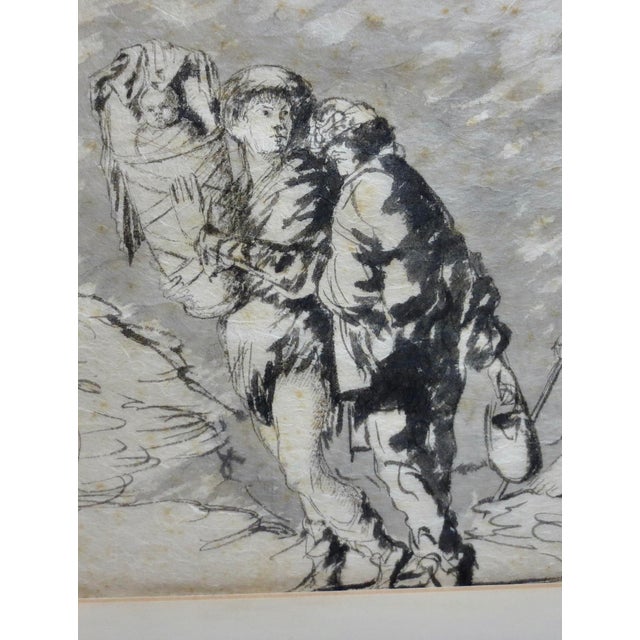 Ink wash and brush drawing on handmade Rice paper. Ink washes of a classical scene of the? Flight into Egypt? or some...
