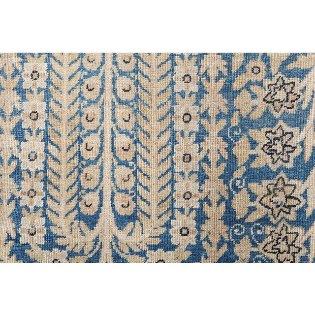 Beige Fine Antique Persian Kirman Blue Handmade Wool Carpet For Sale - Image 8 of 9