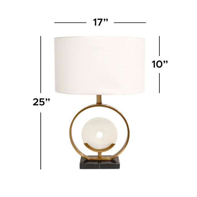 Metal Pasargad Home Sphere Collection White Circular Piece of Marble and Metal Modern Table Lamp with White Shade For Sale - Image 7 of 8