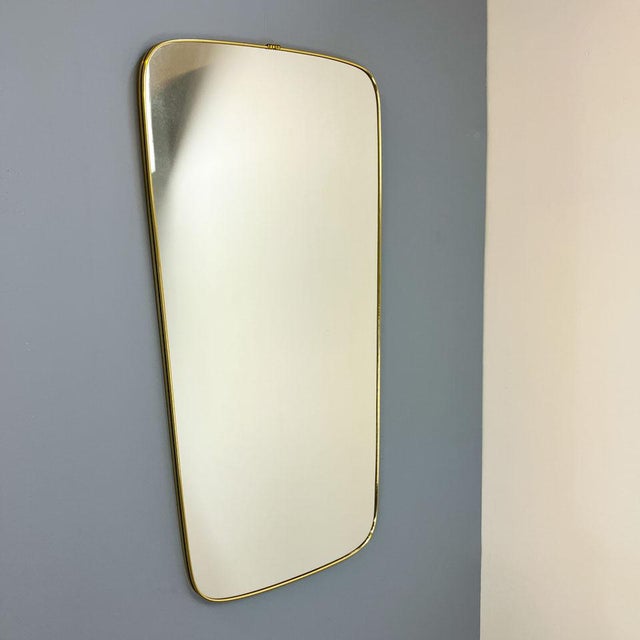Metal Wall Mirror with Brass Frame, 1960s For Sale - Image 7 of 7