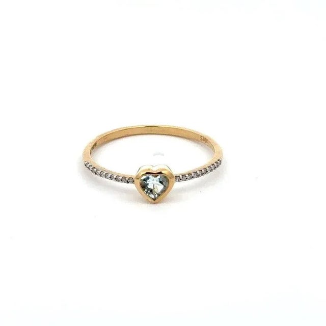 Metal Dainty Heart Cut Aquamarine and Diamond 14k Solid Yellow Gold Ring Size 7 ( All Sizes Available) For Sale - Image 7 of 12