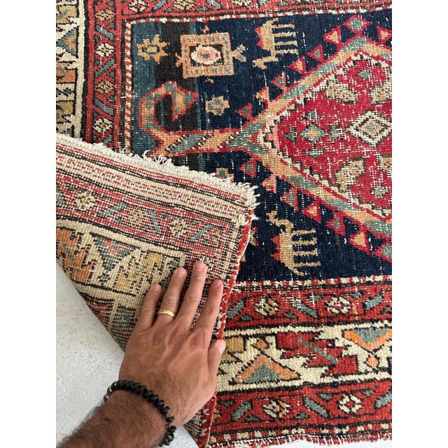 Village Life Antique Runner Indigo, Apricot, Sage, Women, Birds, Guard Dogs Rug 2.10 x 10.9 For Sale - Image 9 of 12