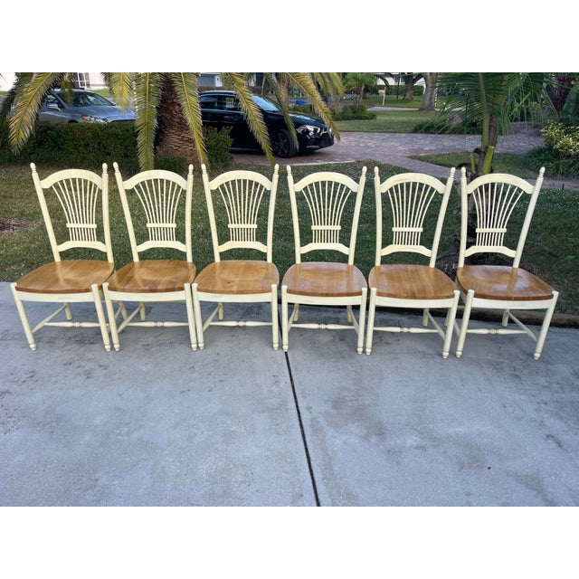 Early 21st Century Wheat Back Dining Chairs, Set of Six, Malaysian Export, French Countyside, Rustic, Wood, Cottage For Sale - Image 5 of 12