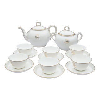 Tea Service for 6 from Mansard et Fils Porcelain, 1890s, Set of 14 For Sale