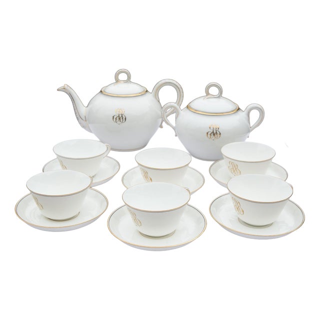 Tea Service for 6 from Mansard et Fils Porcelain, 1890s, Set of 14 For Sale