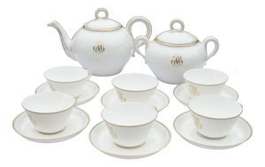 Tea Service for 6 from Mansard et Fils Porcelain, 1890s, Set of 14