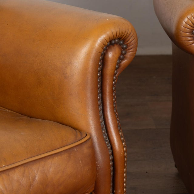 Pair, 20th Century Vintage Brown Leather Chesterfield Club Chairs For Sale - Image 10 of 15