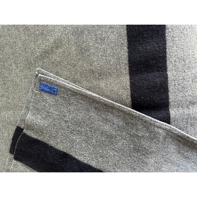 Mid-Century Pendleton Gray Wool Camp Blanket With Black Stripes For Sale In San Diego - Image 6 of 7
