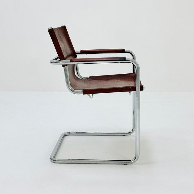 Bauhaus Bauhaus Italian Visitor Chair in Congac Leather by Marcel Breuer, 1980s For Sale - Image 3 of 11