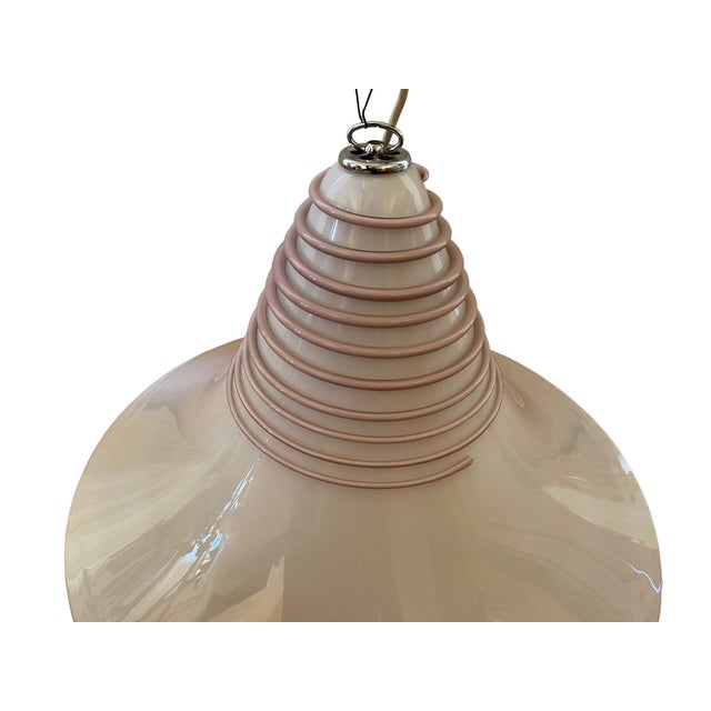 Mid-Century Modern 1970s Vistosi Murano Glass Pink Swirl Pendant For Sale - Image 3 of 5