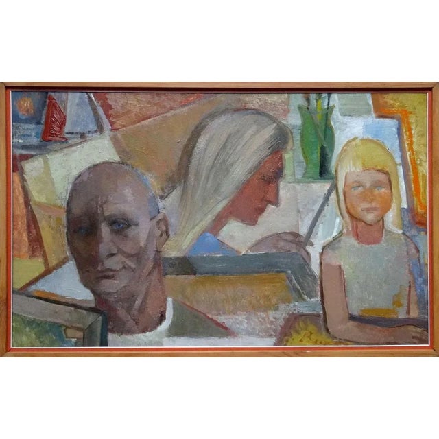 Aleksandra Belcova, Painter's Family, Oil on Cardboard, 20th Century For Sale - Image 4 of 7