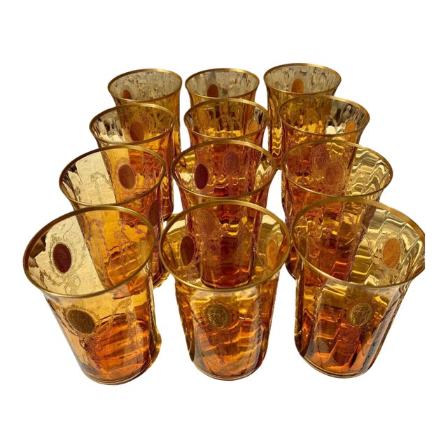 Antique Tiffin-Franciscan Stemware “Charmain Amber” Wine Glasses - Set of 12 For Sale