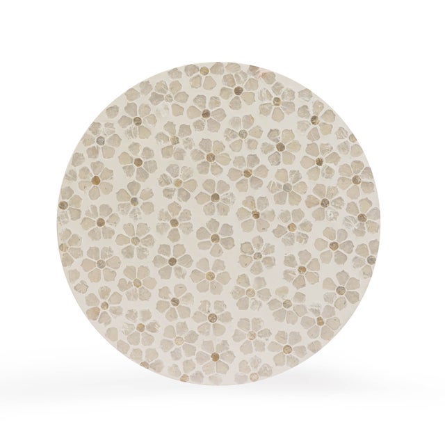 Boho Chic Lorna Stool in Pearl Floral Petal Capiz Shell Motif For Sale - Image 3 of 6