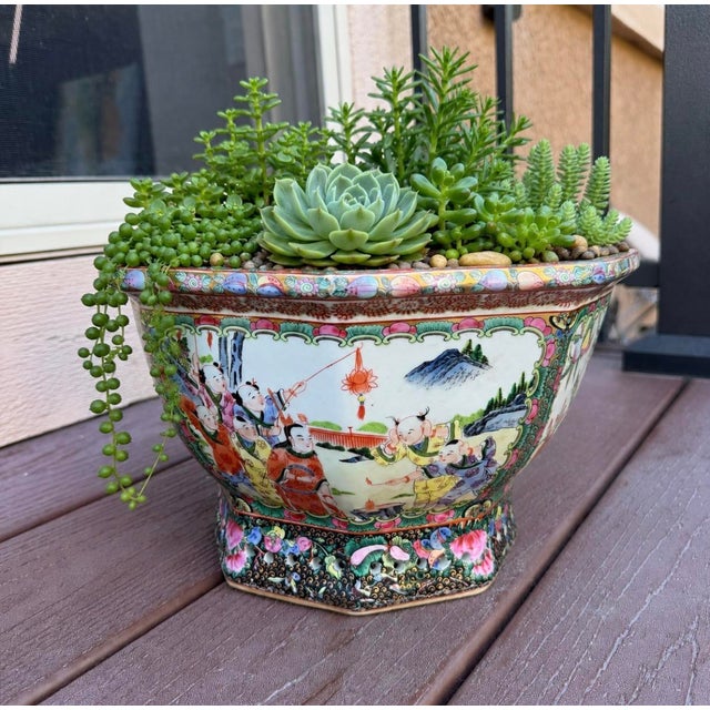 Chinese Rose Famille Vintage Cache Pot Jardinière Planter Octagonal For Sale - Image 14 of 16