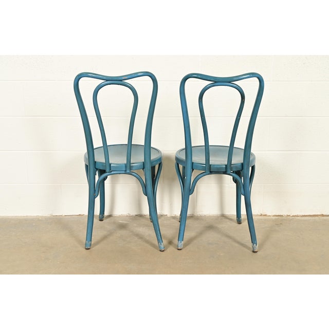 Jacob & Josef Kohn Antique Austrian Teal Lacquered Bentwood Bistro Chairs or Dining Chairs, Set of Six For Sale - Image 11 of 14