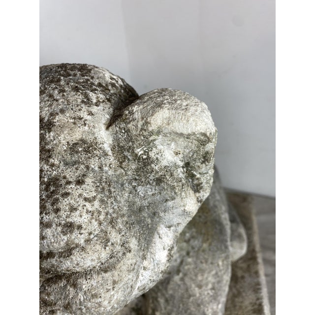 Antique Reclining Lion Sculpture on Base in Carved Stone, 1890s For Sale - Image 15 of 18