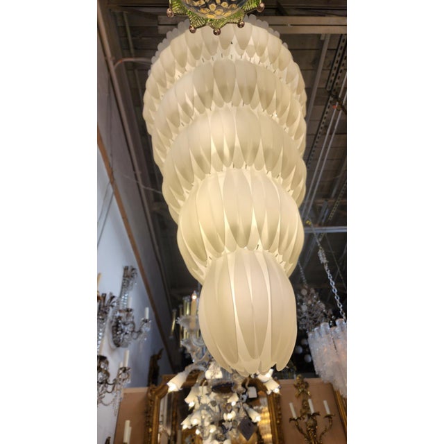 Glass Mid 20th Century Tiered Frosted Glass Chandelier For Sale - Image 7 of 8