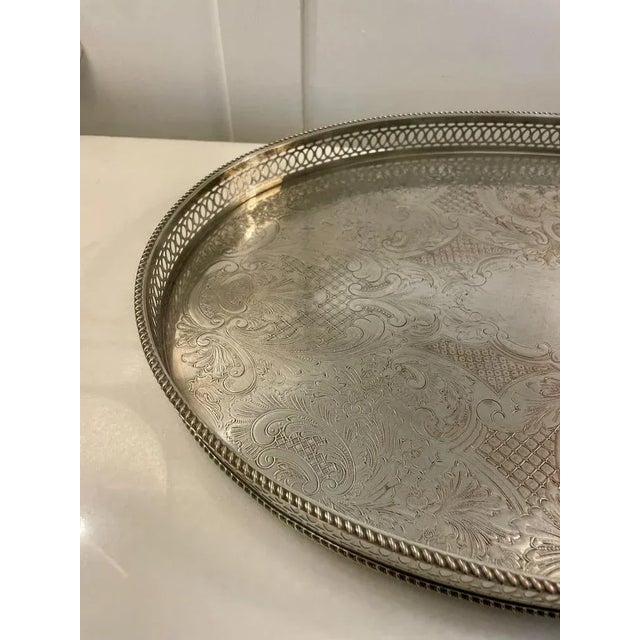 Antique Edwardian Silver-Plated Engraved Tea Tray, 1900s For Sale - Image 6 of 8
