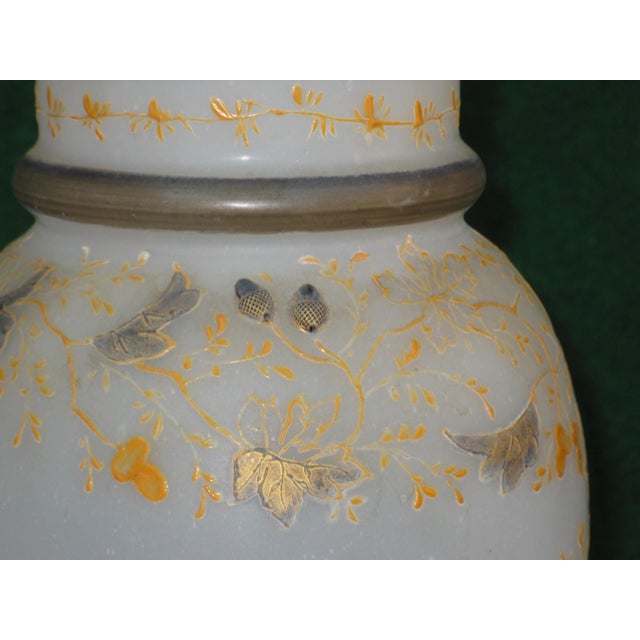 Late 19th Century Glass Vase Moser Style Art Nouveau Hand Painted Enameled Leaves 3d Acorns Antique For Sale - Image 10 of 14