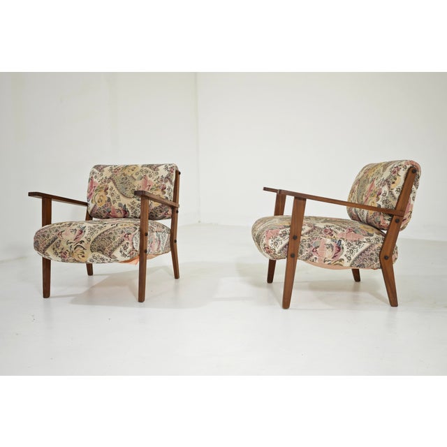 Mid-Century Modern Wooden and Floral Fabric Armchairs, 1960s, Set of 2 For Sale - Image 10 of 14