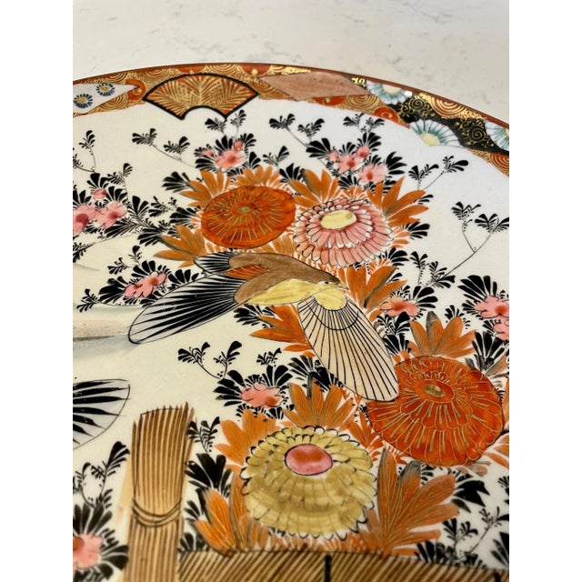 Ceramic Large Antique Hand Painted Kutani Shallow Bowl by Shozo For Sale - Image 7 of 12