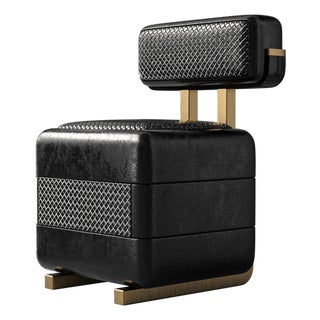 "Manchot" Chair, With Bronze, Tailor Made Woven Leather, Handcrafted For Sale