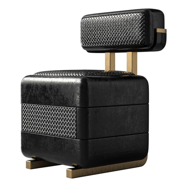 "Manchot" Chair, With Bronze, Tailor Made Woven Leather, Handcrafted For Sale