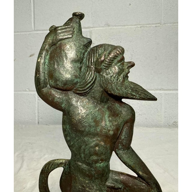 Figurative Antique Satyr Greek Mythical Creature Solid Bronze Statue Sculpture Artifact For Sale - Image 3 of 10
