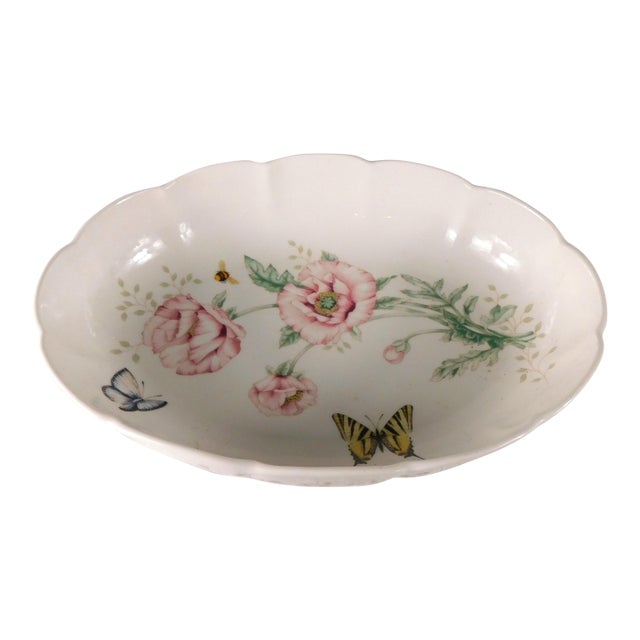 1990s Lenox Large Oval Serving Bowl in Butterfly Meadow For Sale