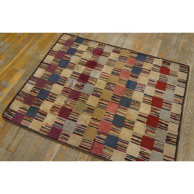 Wonderful Multi Color With Unique Symmetrical Design Antique American Hooked Rug For Sale - Image 4 of 12