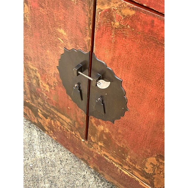 Vintage Asian Medallion Reclaimed Wood Long Credenza For Sale - Image 9 of 12