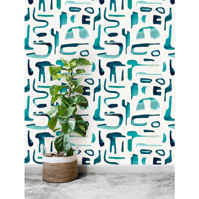 Sample - Canvas Wallpaper by Susan Hable in Green / Teal | Chairish
