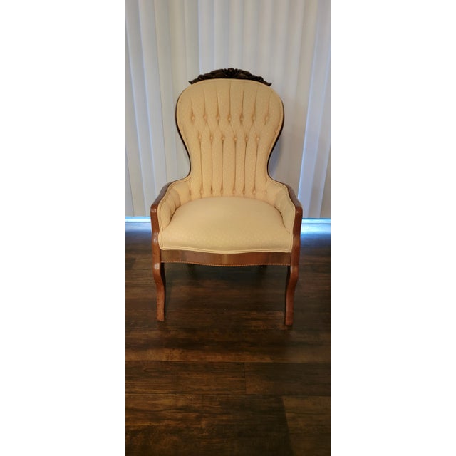 Light Yellow Vintage Victorian Rose Flower Carved Chair For Sale - Image 8 of 9