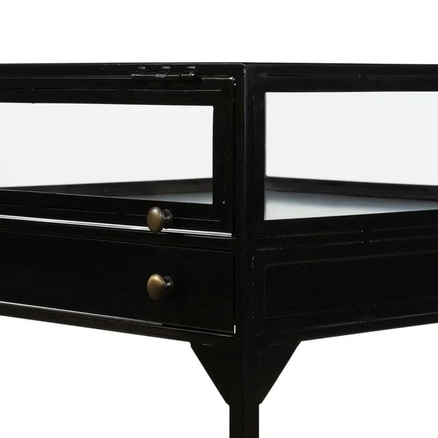 Contemporary Four Hands Shadow Box Glossy Black End Table with Aged Brass Hardware For Sale - Image 3 of 13