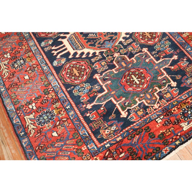 Antique Zabihi Collection Navy Heriz Accent Rugs - A Pair - 4'10" x 6'1" For Sale - Image 9 of 12