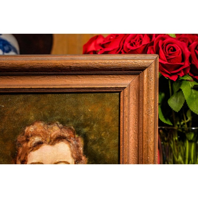 Lovely Framed Antique Oil Painting Portrait of Art Deco Era Woman Home Wall Decor For Sale In New York - Image 6 of 10