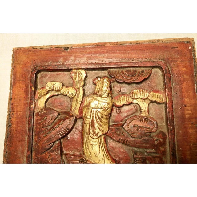 This antique Chinese wooden panel is hand-carved and a great piece of artwork. The scene on the carving is “A Ming scholar...