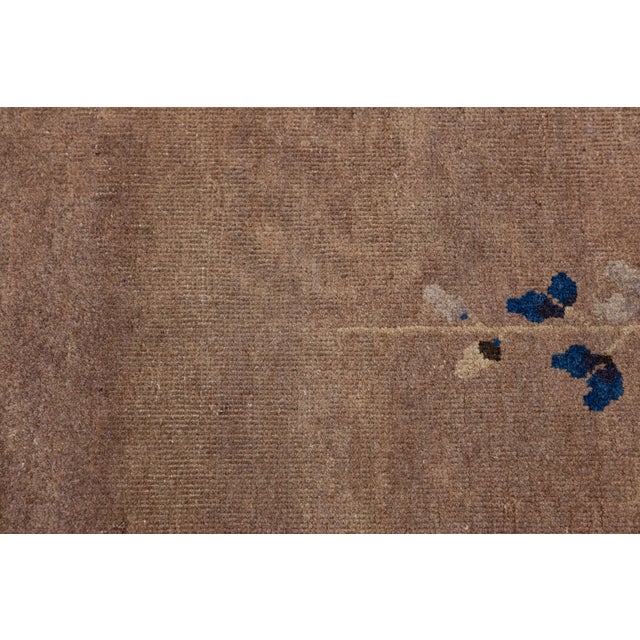Textile Antique Chinese Art Deco Rug Navy & Taupe Floral Wool 8x10 For Sale - Image 7 of 10