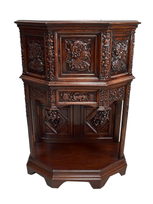 Gothic Style Walnut Cabinet, Late 19th Century