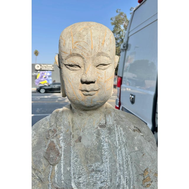 19th Century Stone Carved Zen Garden Monk Lohon Statues - Set of 2 For Sale - Image 10 of 12