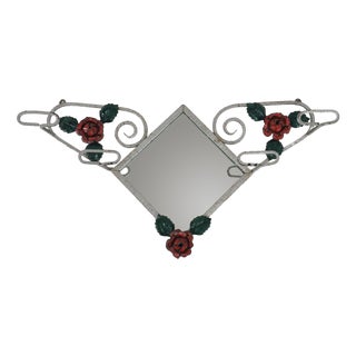 Vintage French Wrought Iron Coat Rack Hall Mirror, 1930s For Sale