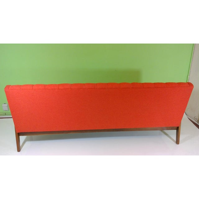 Mid-Century Modern Orange Upholstered Narrow Sofa For Sale - Image 4 of 10