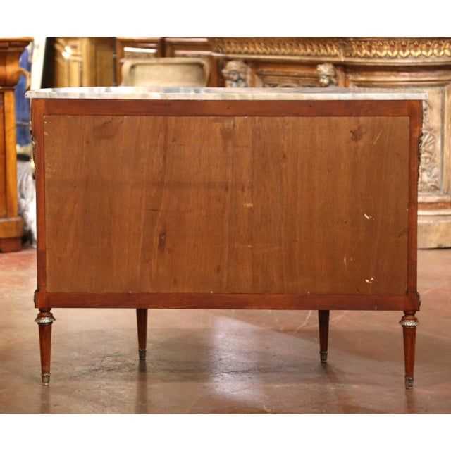 Mid-Century French Louis XVI Marquetry Marble-Top Commode À L’Anglaise For Sale - Image 12 of 12