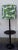 Round Dark Stained Wood Side Table with Rotating Top, Integrated Floor Lamp & Green Patterned Fabric Lampshade, 1950s For Sale - Image 12 of 12